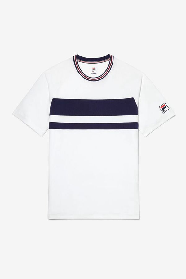 Fila Tričká Panske Biele - Double Stripe Sleeve Tenis Vypredaj - Slovakia 52913-EVTF